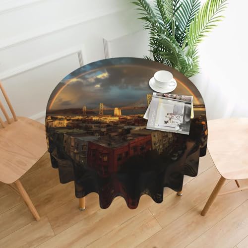 WHJWZY Die runde Tischdecke mit Regenbogenmotiv "After The Rain" (152,4 cm) kann für einen runden Esstisch gewaschen werden von WHJWZY