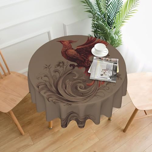 WHJWZY Elegante runde Tischdecke mit Phönix-Muster, 152,4 cm, kann gewaschen werden, für runden Esstisch von WHJWZY