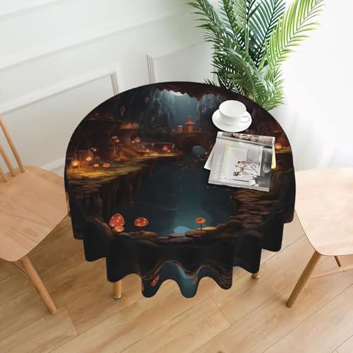WHJWZY Kleine Welt in der Höhle Muster, runde Tischdecke, 152,4 cm, waschbar, für runden Esstisch von WHJWZY