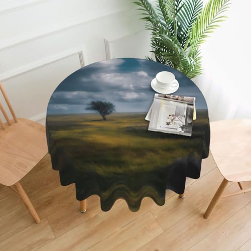 WHJWZY Little Tree on the Prairie Tischdecke, rund, 152,4 cm, waschbar, für runden Esstisch von WHJWZY