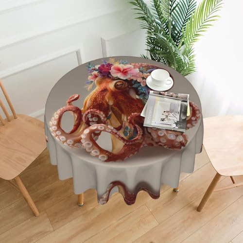WHJWZY Oktopus mit Kranzmuster, runde Tischdecke, 152,4 cm, waschbar, für runden Esstisch von WHJWZY