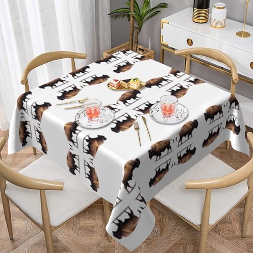 WHJWZY Quadratische dekorative Tischdecke, 137,2 x 137,2 cm, hochwertiger, wasserdichter Stoff für Esstischschutz und Dekoration, Bison mit Kopfschleife von WHJWZY