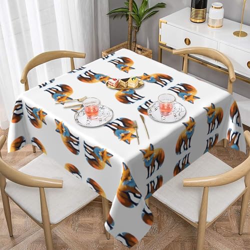 WHJWZY Quadratische dekorative Tischdecke, 137,2 x 137,2 cm, hochwertiger, wasserdichter Stoff für Esstischschutz und Dekoration, Holofuchs-Druck von WHJWZY