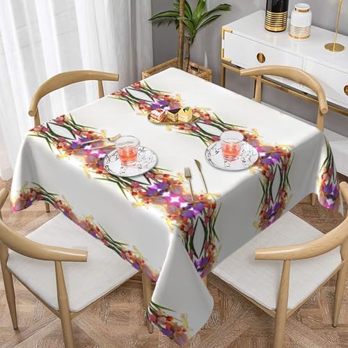 WHJWZY Quadratische dekorative Tischdecke, 137,2 x 137,2 cm, hochwertiger, wasserdichter Stoff für Esstischschutz und Dekoration, Irisblumen-Druck von WHJWZY