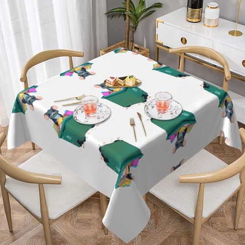 WHJWZY Quadratische dekorative Tischdecke, 137,2 x 137,2 cm, hochwertiger, wasserdichter Stoff für Esstischschutz und Dekoration, Müllcontainer, Ratte, Glitch-Druck von WHJWZY