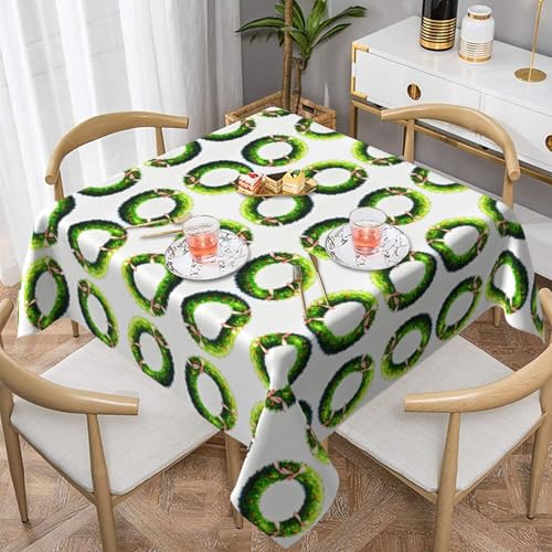 WHJWZY Quadratische dekorative Tischdecke, 137,2 x 137,2 cm, hochwertiger, wasserdichter Stoff für Esstischschutz und Dekoration, Smaragdgrüner Kranzdruck von WHJWZY