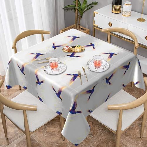 WHJWZY Quadratische dekorative Tischdecke, 137,2 x 137,2 cm, hochwertiger, wasserdichter Stoff für Esstischschutz und Dekoration, abstrakter Kolibri-Druck von WHJWZY