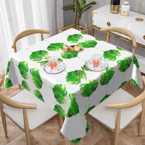 WHJWZY Quadratische dekorative Tischdecke, 137,2 x 137,2 cm, hochwertiger, wasserdichter Stoff für Esstischschutz und Dekoration, abstraktes Monstera-Blatt-Druck von WHJWZY