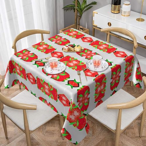 WHJWZY Quadratische dekorative Tischdecke, 137,2 x 137,2 cm, hochwertiger, wasserdichter Stoff für Esstischschutz und Dekoration, frischer Erdbeerdruck von WHJWZY