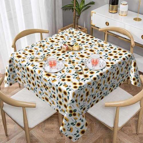 WHJWZY Quadratische dekorative Tischdecke, 137,2 x 137,2 cm, hochwertiger, wasserdichter Stoff für Esstischschutz und Dekoration, goldener Sonnenblumendruck von WHJWZY