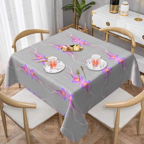 WHJWZY Quadratische dekorative Tischdecke, 137,2 x 137,2 cm, hochwertiger, wasserdichter Stoff für Esstischschutz und Dekoration, leuchtender Quallen-Druck von WHJWZY