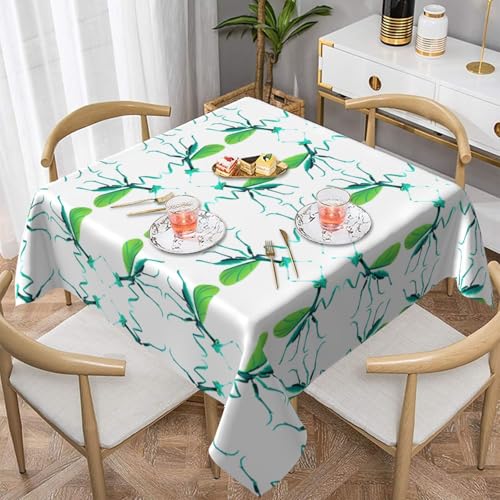 WHJWZY Quadratische dekorative Tischdecke, 137,2 x 137,2 cm, hochwertiger, wasserdichter Stoff für Esstischschutz und Dekoration, leuchtet im Dunkeln, Mantis-Druck von WHJWZY