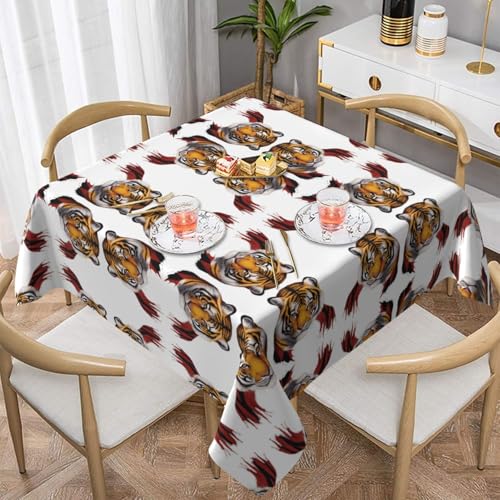 WHJWZY Quadratische dekorative Tischdecke, 137,2 x 137,2 cm, hochwertiger, wasserdichter Stoff für Esstischschutz und Dekoration, schöner Tigerkopf-Druck von WHJWZY