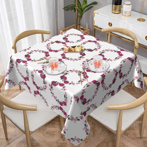 WHJWZY Quadratische dekorative Tischdecke, 137,2 x 137,2 cm, hochwertiger wasserdichter Stoff für Esstischschutz und Dekoration, blühender Rosenkranzdruck von WHJWZY