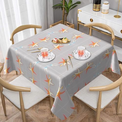 WHJWZY Quadratische dekorative Tischdecke, 137,2 x 137,2 cm, hochwertiger wasserdichter Stoff für Esstischschutz und Dekoration, holografischer Seestern-Druck von WHJWZY