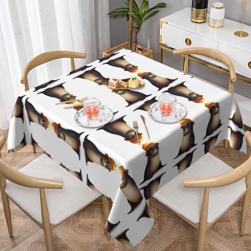 WHJWZY Quadratische dekorative Tischdecke, 152,4 x 152,4 cm, hochwertiger, wasserdichter Stoff für Esstischschutz und Dekoration, Biber mit Hutdruck von WHJWZY