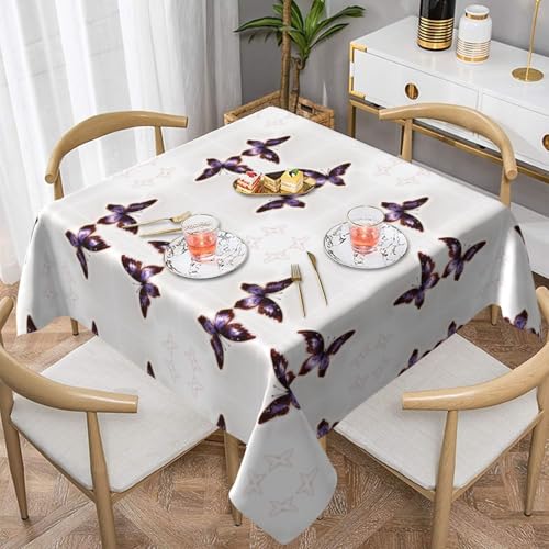 WHJWZY Quadratische dekorative Tischdecke, 152,4 x 152,4 cm, hochwertiger, wasserdichter Stoff für Esstischschutz und Dekoration, Glitzer-Schmetterlingsdruck von WHJWZY