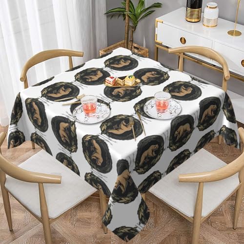 WHJWZY Quadratische dekorative Tischdecke, 152,4 x 152,4 cm, hochwertiger, wasserdichter Stoff für Esstischschutz und Dekoration, Grizzlybär-Druck von WHJWZY