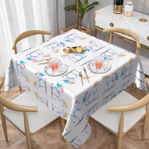WHJWZY Quadratische dekorative Tischdecke, 152,4 x 152,4 cm, hochwertiger, wasserdichter Stoff für Esstischschutz und Dekoration, Holo-Einhorn-Druck von WHJWZY