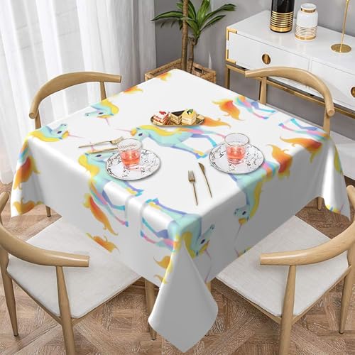 WHJWZY Quadratische dekorative Tischdecke, 152,4 x 152,4 cm, hochwertiger, wasserdichter Stoff für Esstischschutz und Dekoration, Holo-Einhorn-Glitch-Druck von WHJWZY