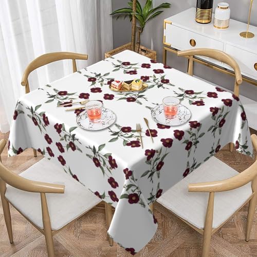 WHJWZY Quadratische dekorative Tischdecke, 152,4 x 152,4 cm, hochwertiger, wasserdichter Stoff für Esstischschutz und Dekoration, Motiv: Blühende rote Rosen von WHJWZY