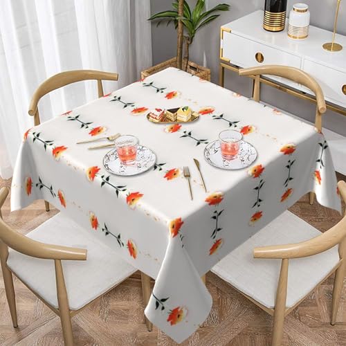 WHJWZY Quadratische dekorative Tischdecke, 152,4 x 152,4 cm, hochwertiger, wasserdichter Stoff für Esstischschutz und Dekoration, blühende Blumen von WHJWZY