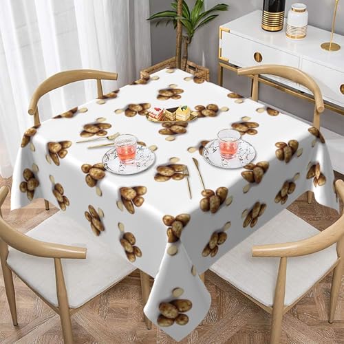 WHJWZY Quadratische dekorative Tischdecke, 152,4 x 152,4 cm, hochwertiger, wasserdichter Stoff für Esstischschutz und Dekoration, frische Kartoffeln von WHJWZY