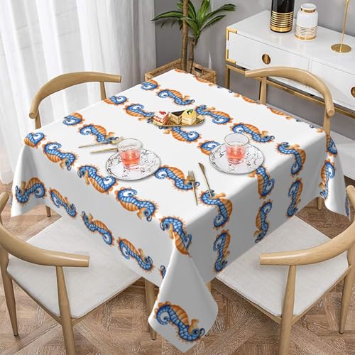 WHJWZY Quadratische dekorative Tischdecke, 152,4 x 152,4 cm, hochwertiger, wasserdichter Stoff für Esstischschutz und Dekoration, interessanter Seepferdchen-Druck von WHJWZY