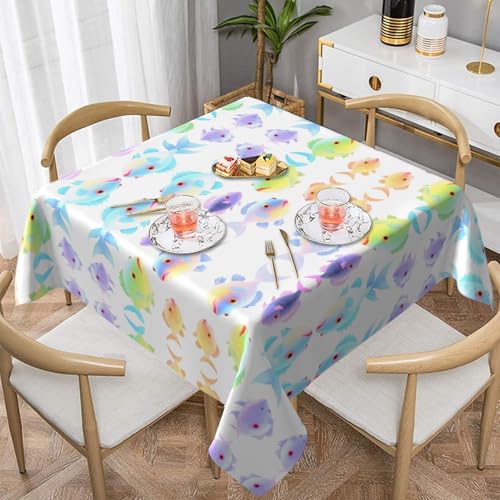 WHJWZY Quadratische dekorative Tischdecke, 152,4 x 152,4 cm, hochwertiger, wasserdichter Stoff für Esstischschutz und Dekoration, leuchtender Anglerfisch-Druck von WHJWZY