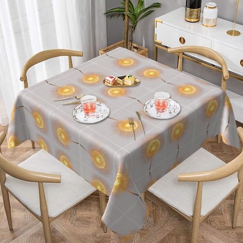 WHJWZY Quadratische dekorative Tischdecke, 152,4 x 152,4 cm, hochwertiger, wasserdichter Stoff für Esstischschutz und Dekoration, leuchtender Löwenzahndruck von WHJWZY