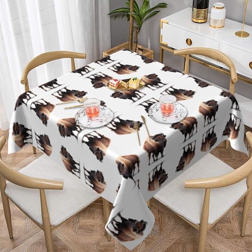 WHJWZY Quadratische dekorative Tischdecke, 152,4 x 152,4 cm, hochwertiger, wasserdichter Stoff für Esstischschutz und Dekoration, riesiger Bison-Druck von WHJWZY
