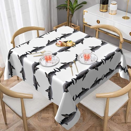 WHJWZY Quadratische dekorative Tischdecke, 152,4 x 152,4 cm, hochwertiger, wasserdichter Stoff für Esstischschutz und Dekoration, riesiger Hai-Druck von WHJWZY