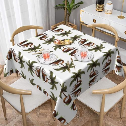 WHJWZY Quadratische dekorative Tischdecke, 152,4 x 152,4 cm, hochwertiger, wasserdichter Stoff für Esstischschutz und Dekoration, schöner Kokosnussbäumen-Druck von WHJWZY