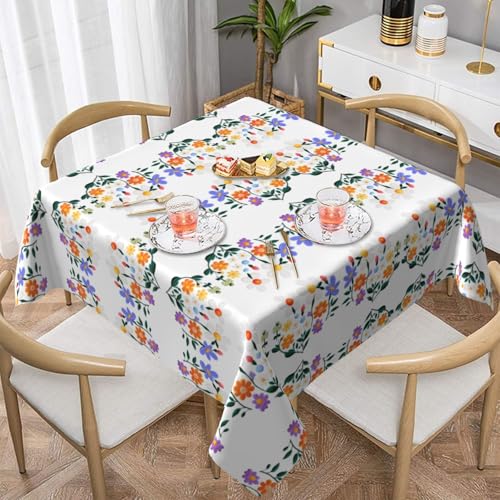 WHJWZY Quadratische dekorative Tischdecke, 152,4 x 152,4 cm, hochwertiger, wasserdichter Stoff für Esstischschutz und Dekoration, schöner kleiner Blumendruck von WHJWZY