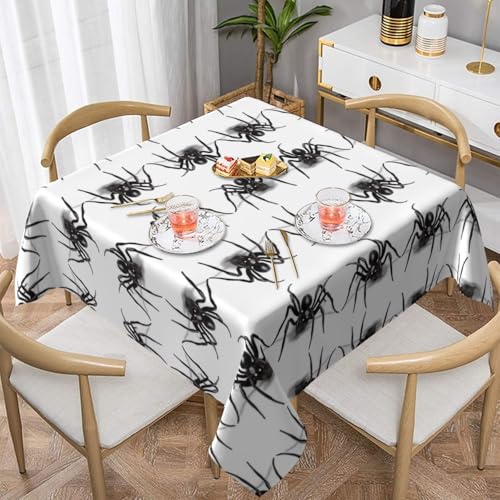 WHJWZY Quadratische dekorative Tischdecke, 152,4 x 152,4 cm, hochwertiger, wasserdichter Stoff für Esstischschutz und Dekoration, schwarzer Spinnendruck von WHJWZY