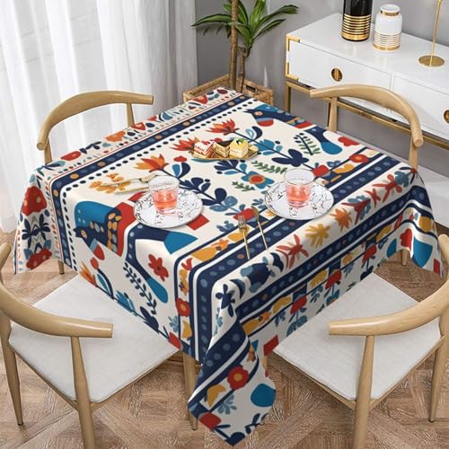 WHJWZY Quadratische dekorative Tischdecke, 152,4 x 152,4 cm, hochwertiger, wasserdichter Stoff für Esstischschutz und Dekoration, schwedisches Dala-Pferd, Volksbild von WHJWZY