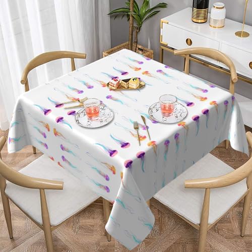 WHJWZY Quadratische dekorative Tischdecke, 152,4 x 152,4 cm, hochwertiger wasserdichter Stoff für Esstischschutz und Dekoration, abstrakter Quallen-Druck von WHJWZY