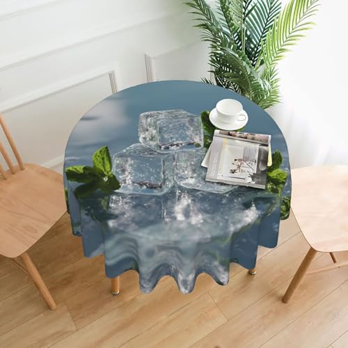 WHJWZY Runde Tischdecke, Motiv: Minze im Eis, 152,4 cm, kann gewaschen werden, für runden Esstisch von WHJWZY