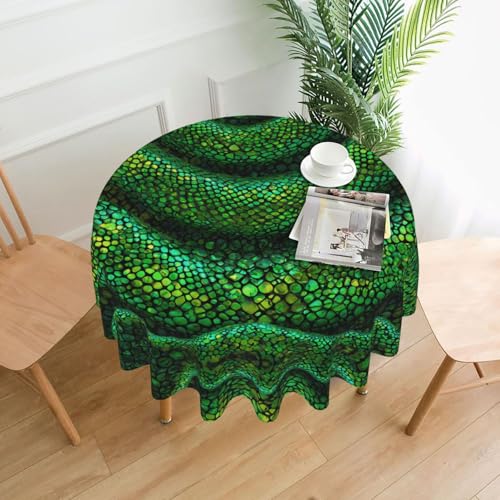 WHJWZY Runde Tischdecke, Smaragd-Python-Muster, 152,4 cm, waschbar, für runden Esstisch von WHJWZY