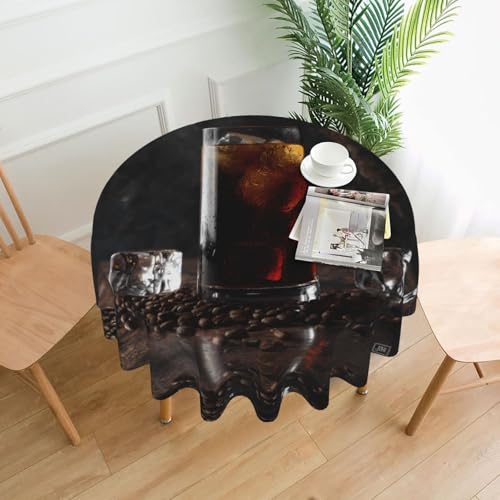 WHJWZY Runde Tischdecke mit Eiskaffee-Muster, 152,4 cm, kann gewaschen werden, für runden Esstisch von WHJWZY