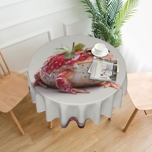 WHJWZY Runde Tischdecke mit Erdbeerfrosch-Muster, 152,4 cm, kann gewaschen werden, für runden Esstisch von WHJWZY