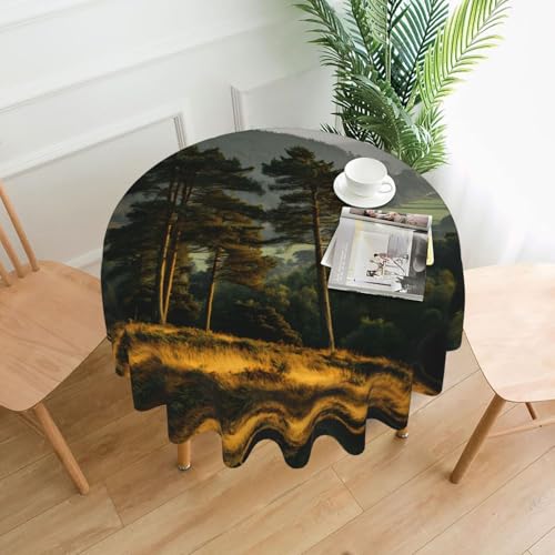 WHJWZY Runde Tischdecke mit Fichtenmuster im Tal, 152,4 cm, kann gewaschen werden, für runden Esstisch von WHJWZY