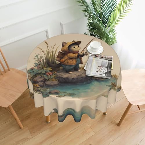 WHJWZY Runde Tischdecke mit Fischkätzchen-Muster, 152,4 cm, kann gewaschen werden, für runden Esstisch von WHJWZY