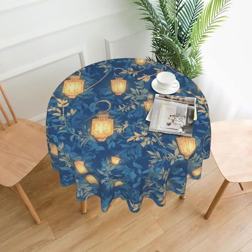 WHJWZY Runde Tischdecke mit Glühwürmchen und Laternenmuster, 152,4 cm, waschbar, für runden Esstisch von WHJWZY