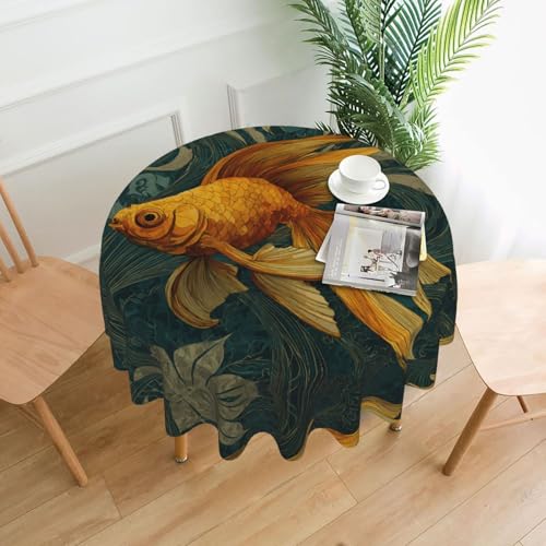 WHJWZY Runde Tischdecke mit Goldfisch im Vortex-Muster, 152,4 cm, waschbar, für runden Esstisch von WHJWZY