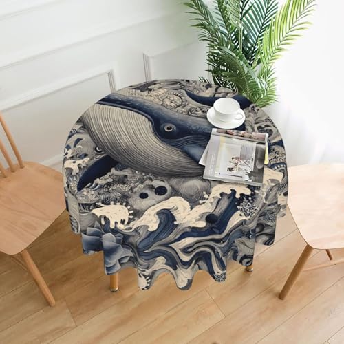 WHJWZY Runde Tischdecke mit Graffiti-Wal-Muster, 152,4 cm, kann gewaschen werden, für runden Esstisch von WHJWZY