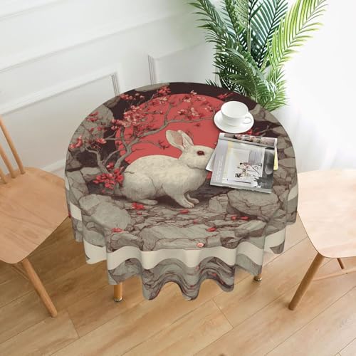 WHJWZY Runde Tischdecke mit Hasenlochmuster, 152,4 cm, waschbar, für runden Esstisch von WHJWZY
