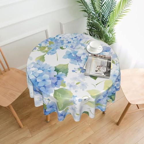 WHJWZY Runde Tischdecke mit Hortensien-Aquarell-Muster, 152,4 cm, kann gewaschen werden, für runden Esstisch von WHJWZY