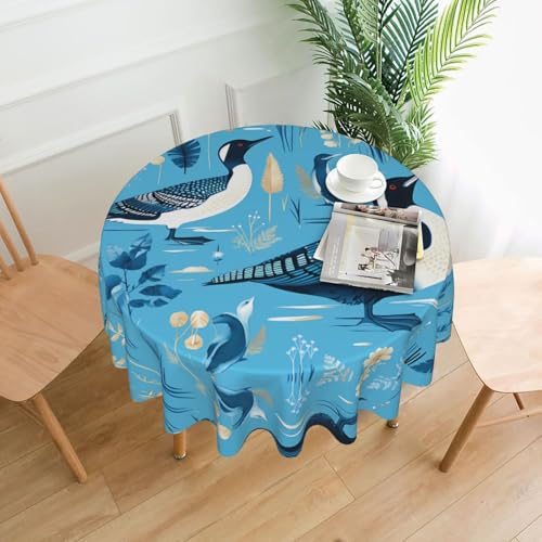 WHJWZY Runde Tischdecke mit Loon-Vogel-Muster, 152,4 cm, kann gewaschen werden, für runden Esstisch von WHJWZY