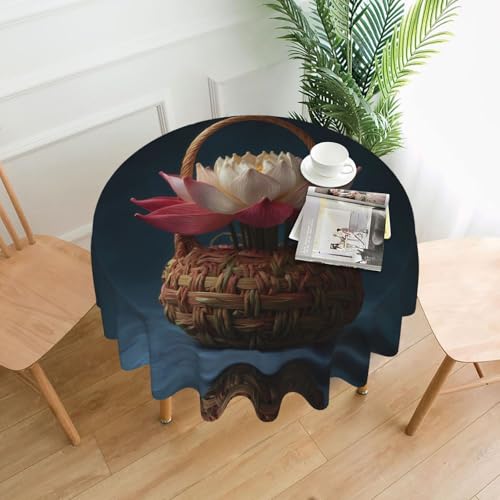WHJWZY Runde Tischdecke mit Lotusblumenkorb-Muster, 152,4 cm, kann gewaschen werden, für runden Esstisch von WHJWZY